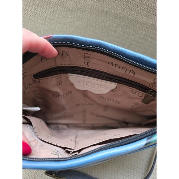 ANUSCHKA Hand Painted Leather Zip Top Midnight Owl Crossbody Handbag Zip Expandr - Picture 5 of 7